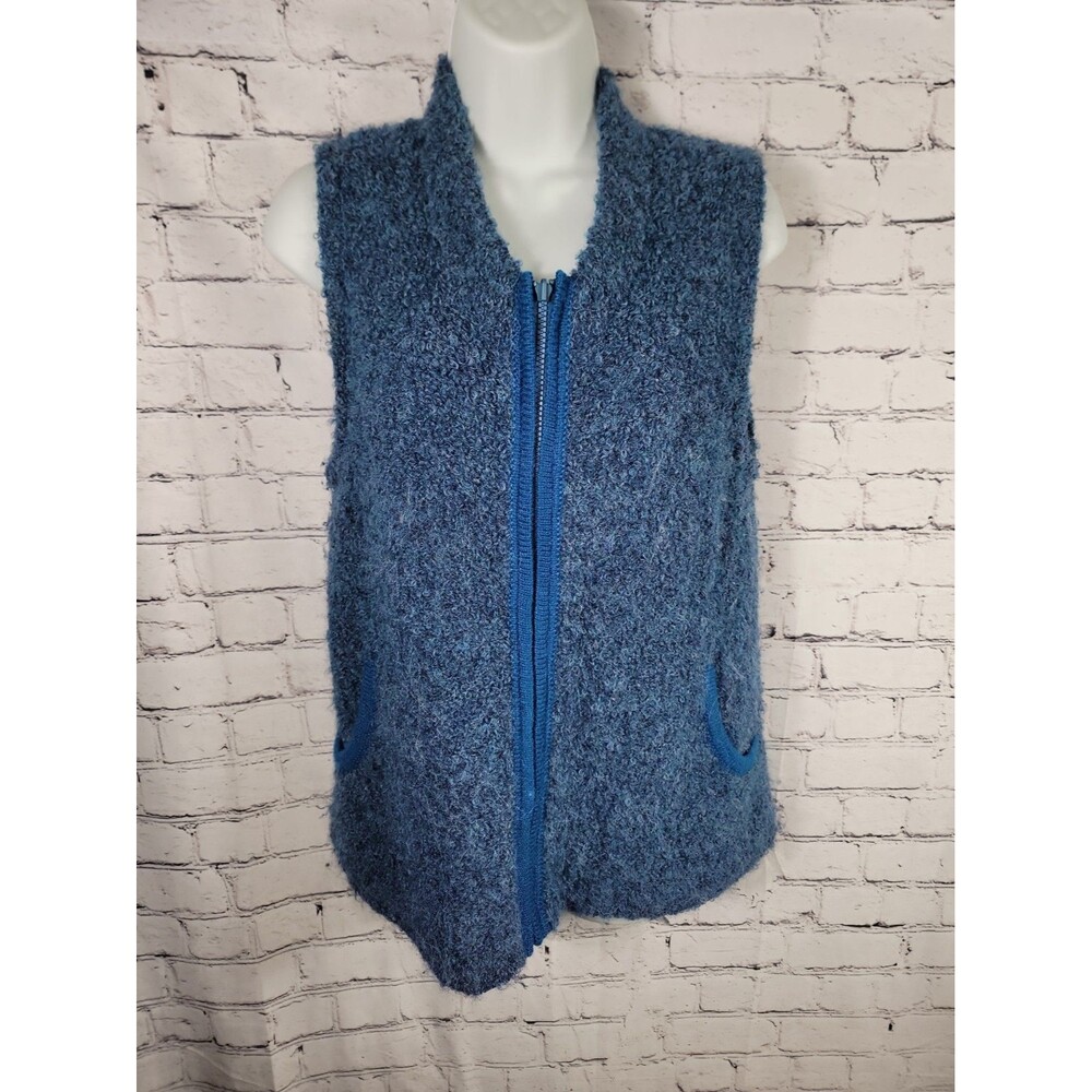 Tey Art Inc Alpaca Wool Blend Fuzzy Zip Vest Small Blue Pockets Casual Peru